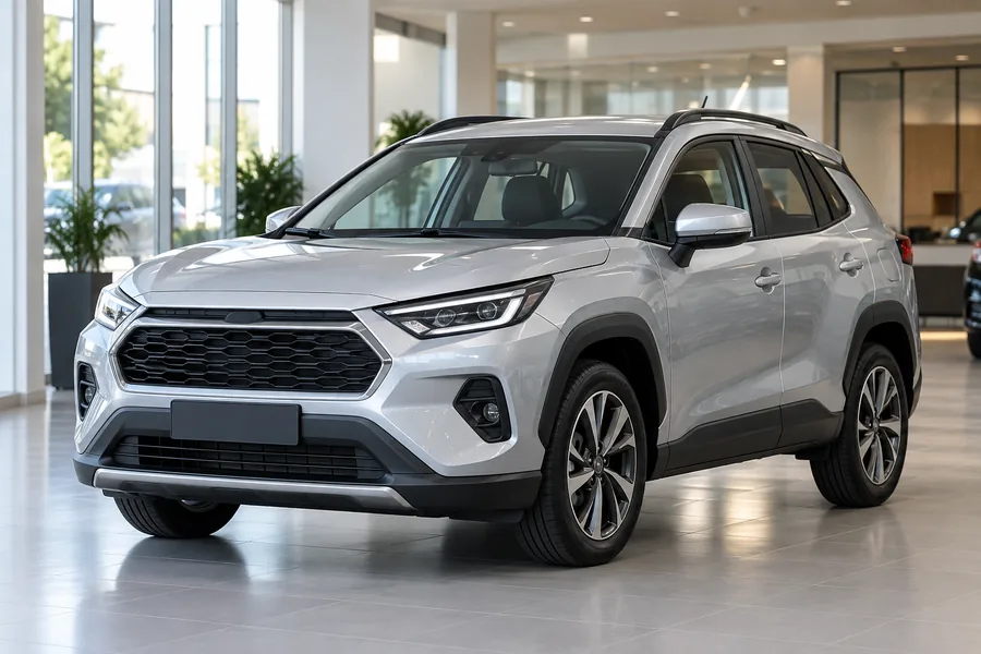 SUV prata ilustrativo em um showroom
